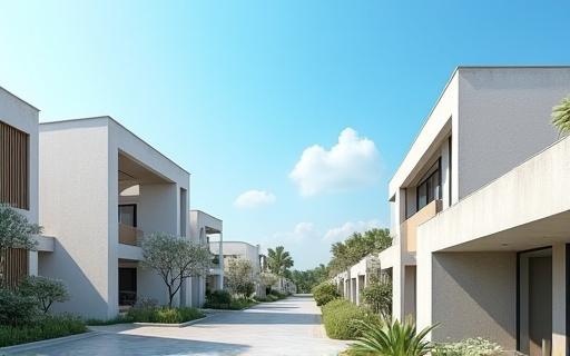 モダンな建築物と青空の背景にある不動産投資のイメージ